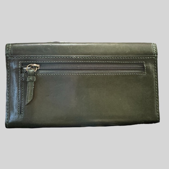 Coach Bleecker Hunter Green Leather Long Wallet Brass Buckle - Picture 5 of 13